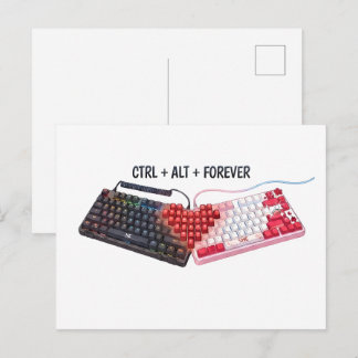 Carte Postale Claviers de couple Ctrl Alt Forever Design