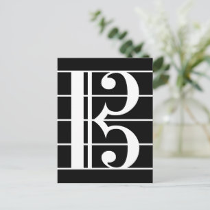 Carte Postale Clé d'Alto en Blanc sur Fond Noir - Clé d'Ut - Mus