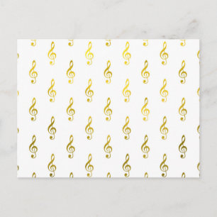 Carte Postale Clé d'or Note Faux Foil Symbole musical métallique