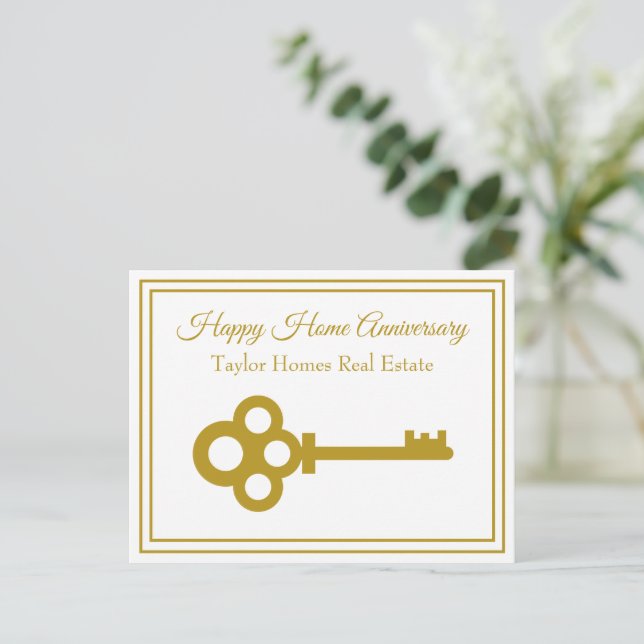 Carte Postale Clé en or chic immobilier Joyeux Anniversaire de M (Debout devant)