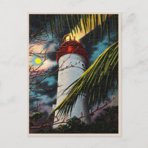 Carte Postale Clé ouest phare de nuit scène vintage