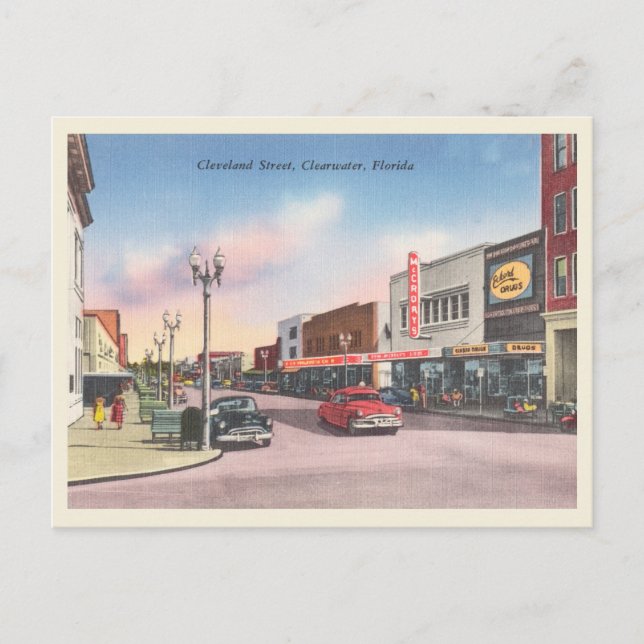 Carte Postale Clearwater, Floride, scène de rue vintage (Devant)