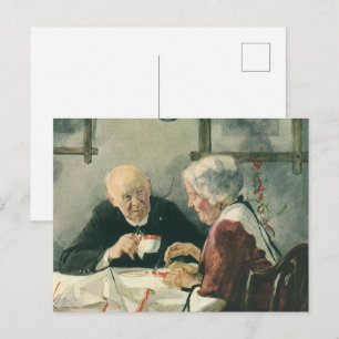 Carte Postale Clergé vintage, café ou thé avec un prêtre