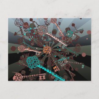 Carte Postale Clés de steampunk psychadellique, rayons, rétros f