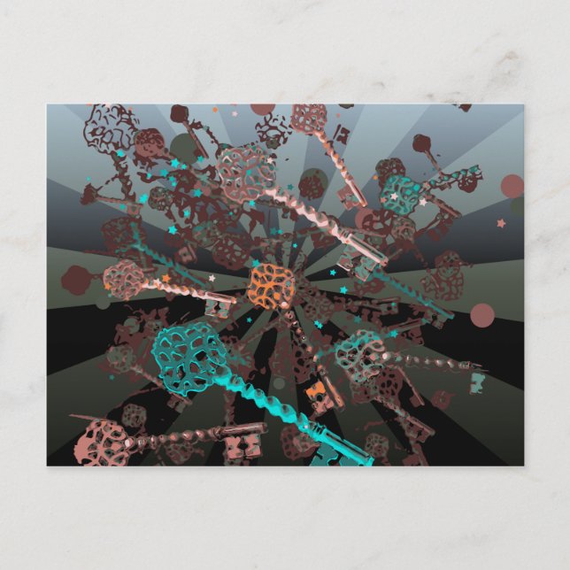 Carte Postale Clés de steampunk psychadellique, rayons, rétros f (Devant)