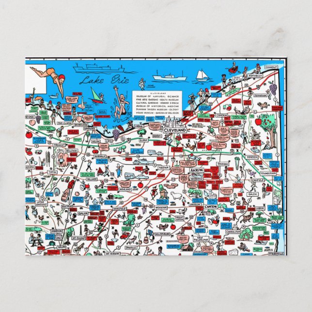 Carte Postale Cleveland Akron Canton retro 1966 cartoon postcard (Devant)