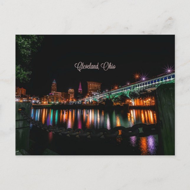 Carte Postale Cleveland, paysage urbain de l'Ohio, labellisé (Devant)