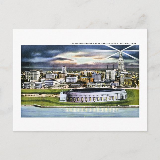 Carte Postale Cleveland Stadium Skyline à Dusk, Cleveland, Ohio (Devant)