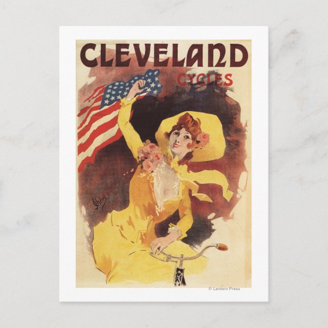 Carte Postale Cleveland va à vélo la fille américaine en jaune (Devant)
