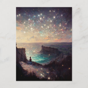 Carte Postale Cliffside Nuit Imaginaire Paysage Sci-Fi