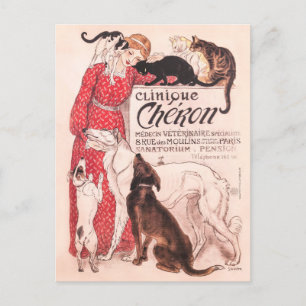 Carte Postale Clinique Cheron Vintage Chien Chat Steinlen Poster