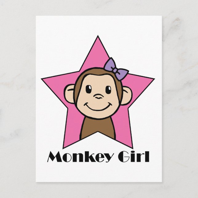 Carte Postale Clip de dessin Art Smile Singe Girl Rose Star Bow (Devant)
