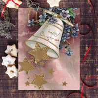 Cloche de Noël Vintage, Étoiles & Oublier-Moi-Nots