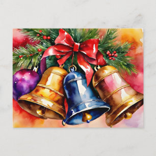 Carte Postale Cloches de Noël, 3, oeuvre d'art aquarelle