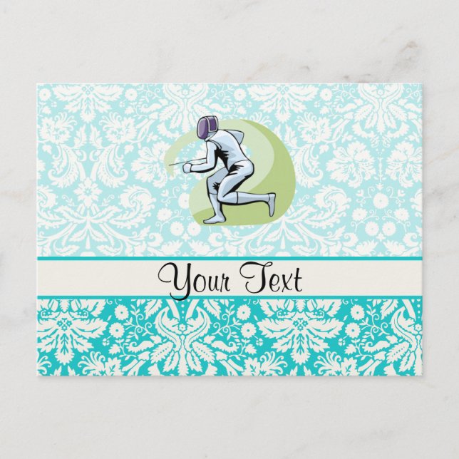 Carte Postale Clôture du modèle de Damas turquoise (Devant)