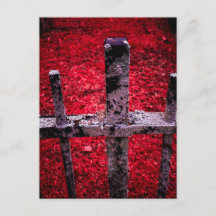 Clôture métallique rouillée sur fond rouge vibrant