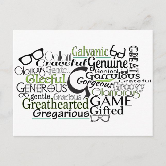 Carte Postale Cloud Word Adjectif commençant par la lettre G (Devant)