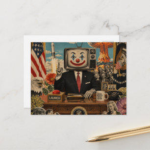 Carte Postale Clown au bureau collage surréaliste