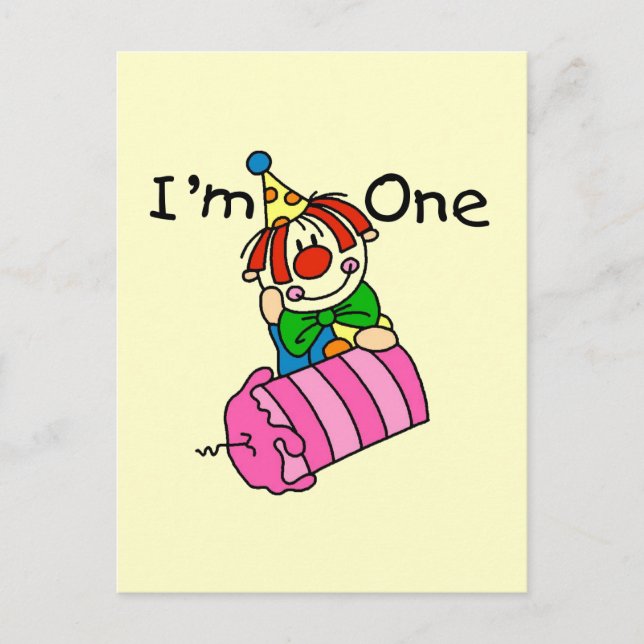 Carte Postale Clown avec bougie 1er Anniversaire Tshirts et cade (Devant)