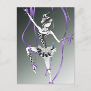 Carte postale Clown Marionnette Rubans Violets