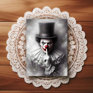 Carte Postale Clown Vintage Troublé Avec un Sourire Siniètre 