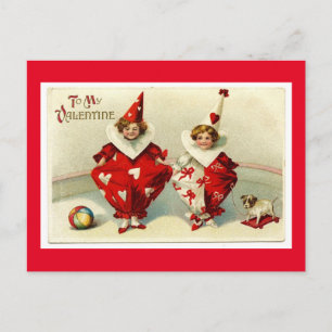 Carte Postale Clowns de la Saint-Valentin vintage