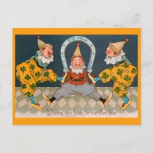 Carte Postale Clowns et trèfles du Nouvel An