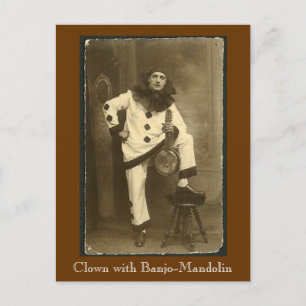 Carte Postale clownwbanjomando, clown avec Banjo-Mandolin