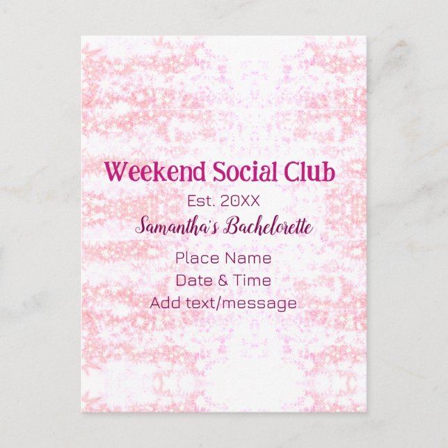 Carte Postale club social de week-end rose paillettes enterremen (Devant)