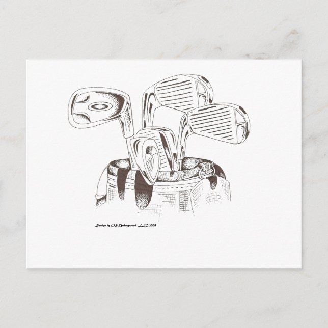 Carte Postale Clubs de golf dans noir et le blanc (Devant)