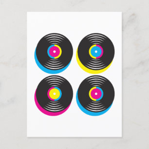 Carte Postale CMYK pop art vinyle disques 80s style couleurs viv