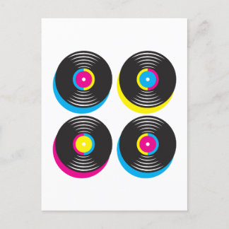 Carte Postale CMYK pop art vinyle disques 80s style couleurs viv