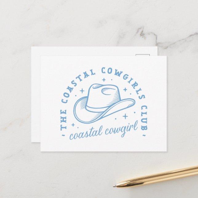 Carte Postale Coastal cowgirl casquette côte ouest bleu esthétiq (Devant/Arrière en situation)