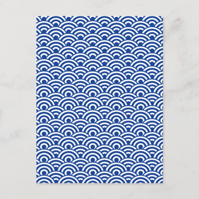 Carte Postale Cobalt Bleu Blanc Japonais Vague Motif (Devant)