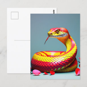 Carte Postale Cobra serpent avec des écailles rouges et jaunes v