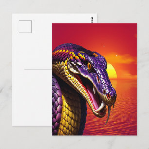 Carte Postale Cobra serpent avec des écailles violettes et jaune
