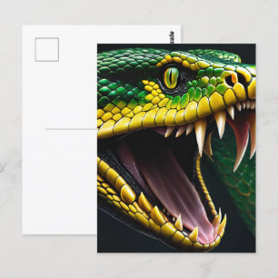 Carte Postale Cobra serpent avec écailles vertes et jaunes vibra