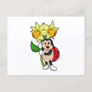 Carte Postale Coccinelle avec fleur de narcisse