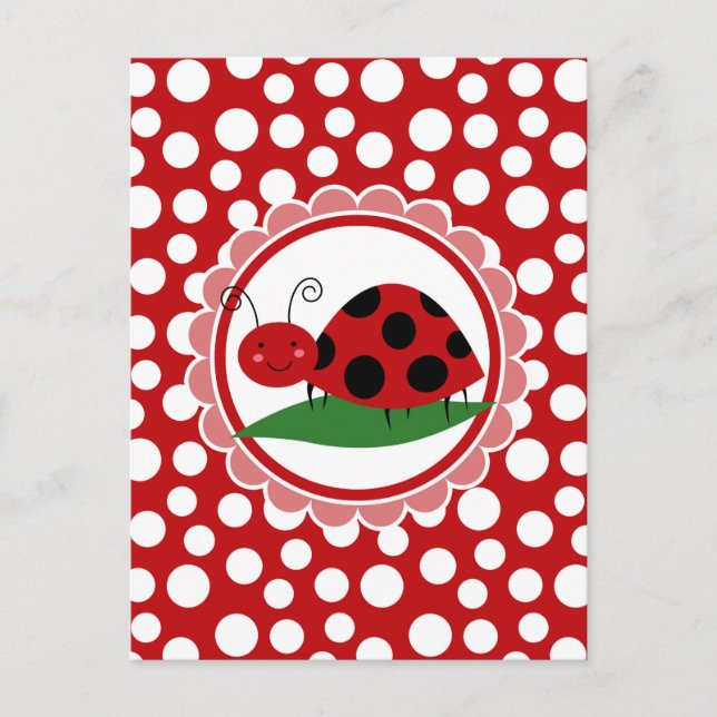 Carte Postale Coccinelle mignonne sur une feuille - noir rouge (Devant)