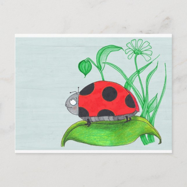 Carte Postale coccinelle rouge géante sur une feuille (Devant)
