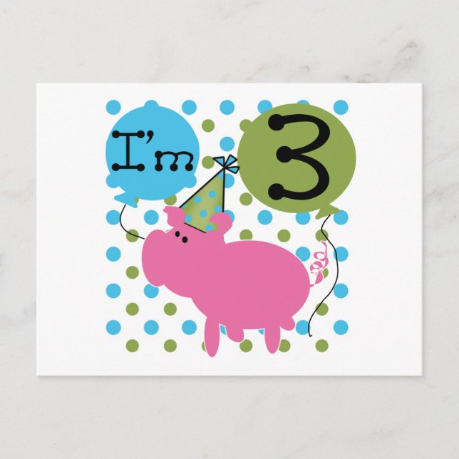 Carte Postale Cochon 3ème anniversaire Tshirts et cadeaux (Devant)
