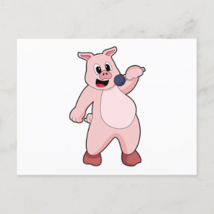 Carte Postale Cochon à chanter avec microphone
