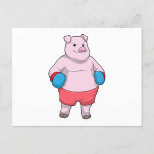Carte Postale Cochon à la boxe avec des gants de boxe