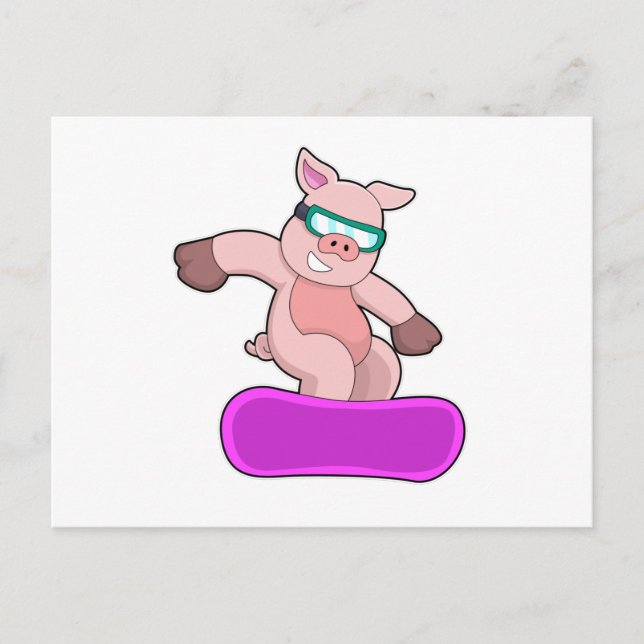 Carte Postale Cochon à Snowboard Sports & Ski lunettes (Devant)