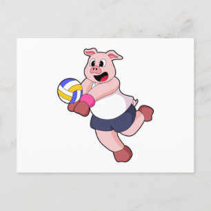 Carte Postale Cochon à Volleyball Sports