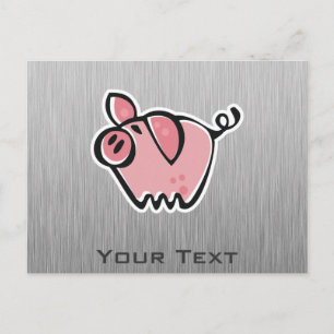 Carte Postale Cochon ; aspect en métal brossé