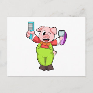 Carte Postale Cochon aux ciseaux et rasoir