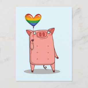 Carte Postale Cochon Avec Ballon Arc-En-Ciel