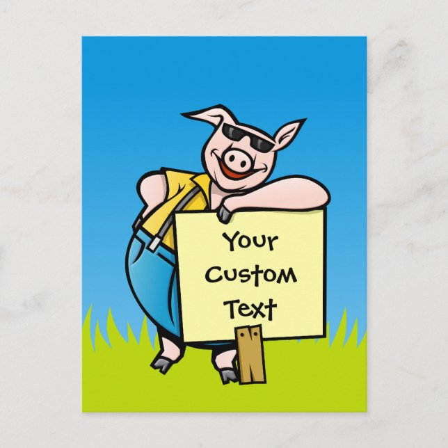 Carte Postale Cochon avec pancarte (Devant)