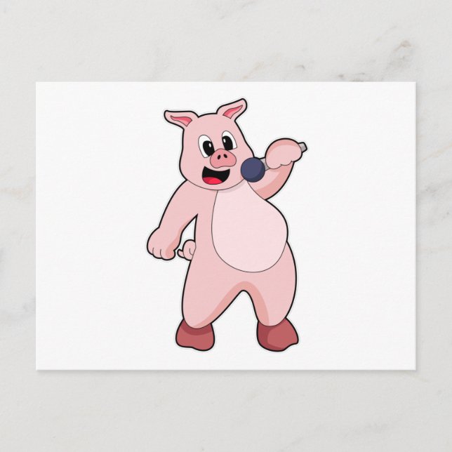 Carte Postale Cochon chantant avec microphone (Devant)